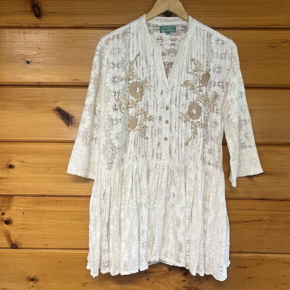 Antica Sartoria Dresses & Skirts - Antica Sartoria By Giacomo Cinque Women's Beaded Lace Mini Dress Tunic White M